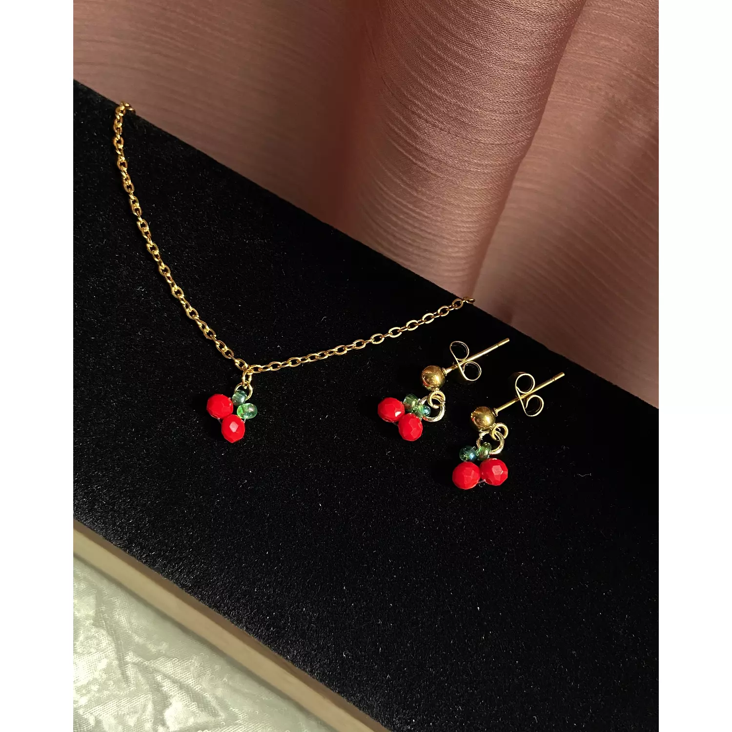 Cherry necklace and earrings 🍒 0