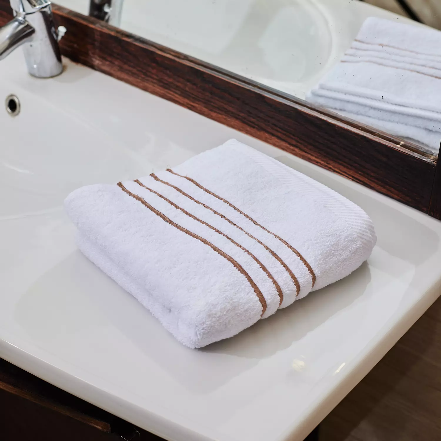 White Stripped gold medium single towel  hover image