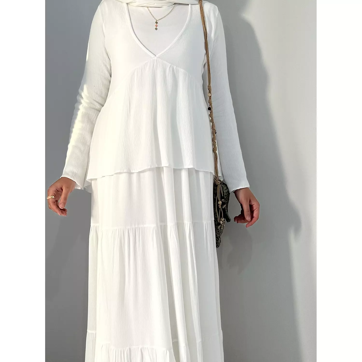 White v-neck cotton blouse  hover image