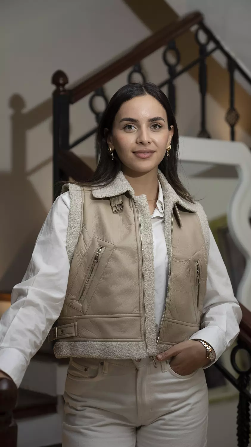 Almond beige cut leather jacket - beige  6