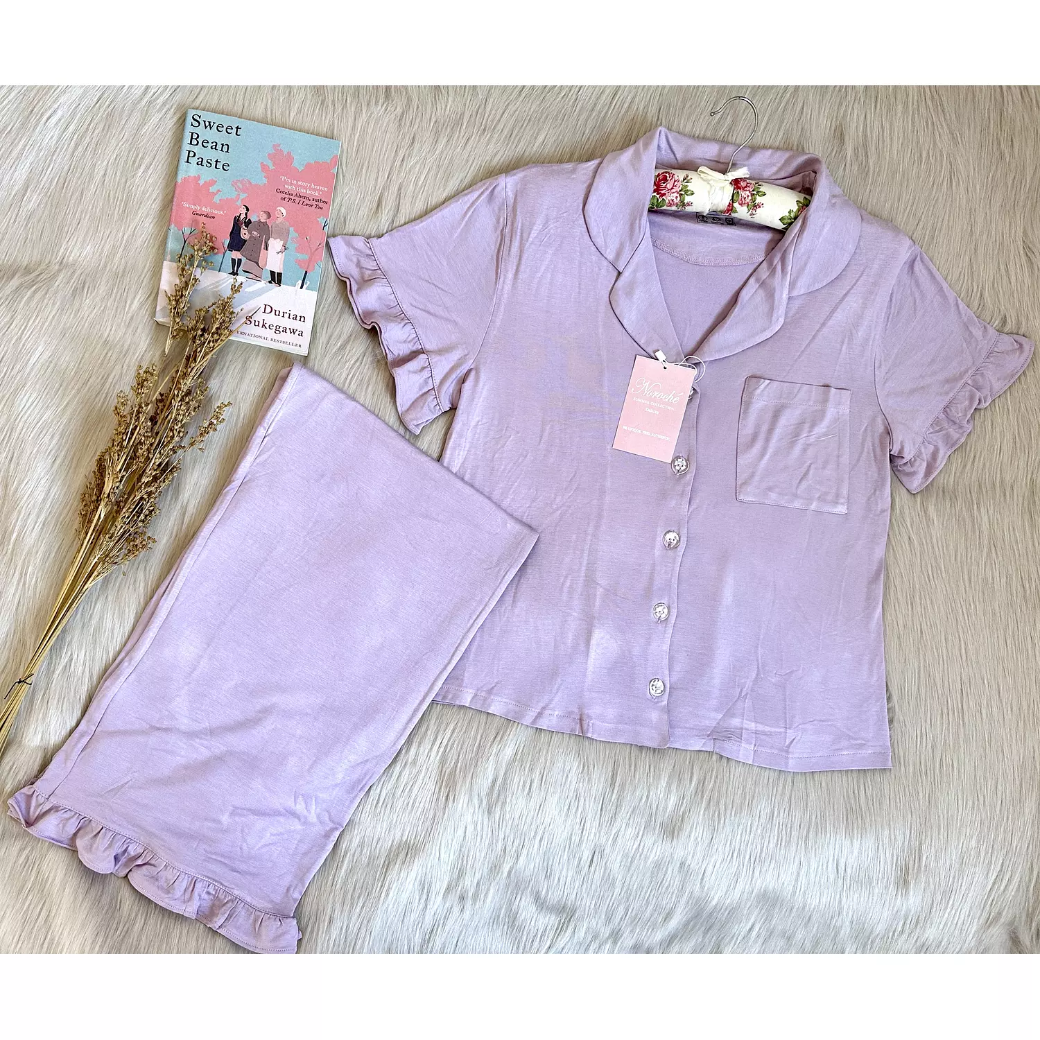 Lilac Ruffled Cotton Pajamas hover image