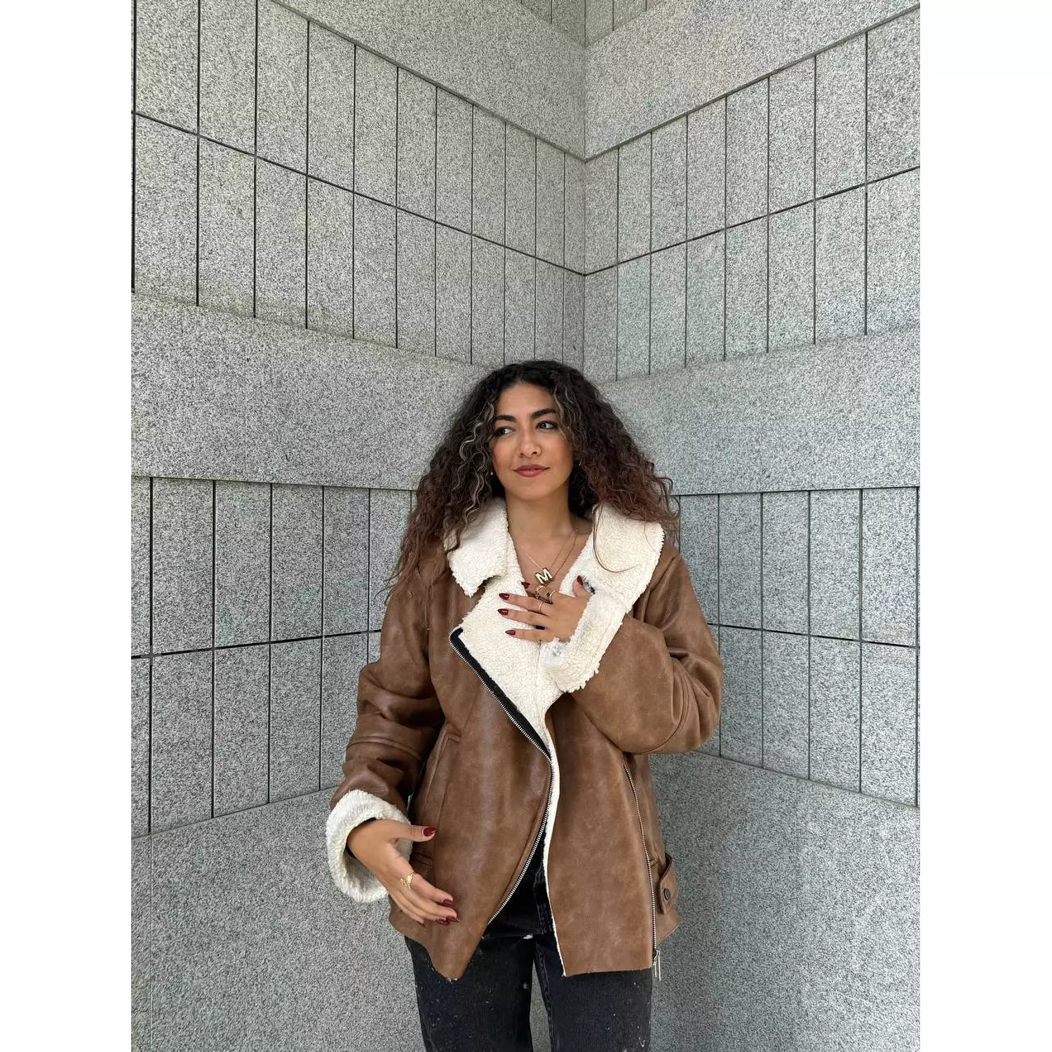 Stonewashed Oversized Leather Jacket hover image