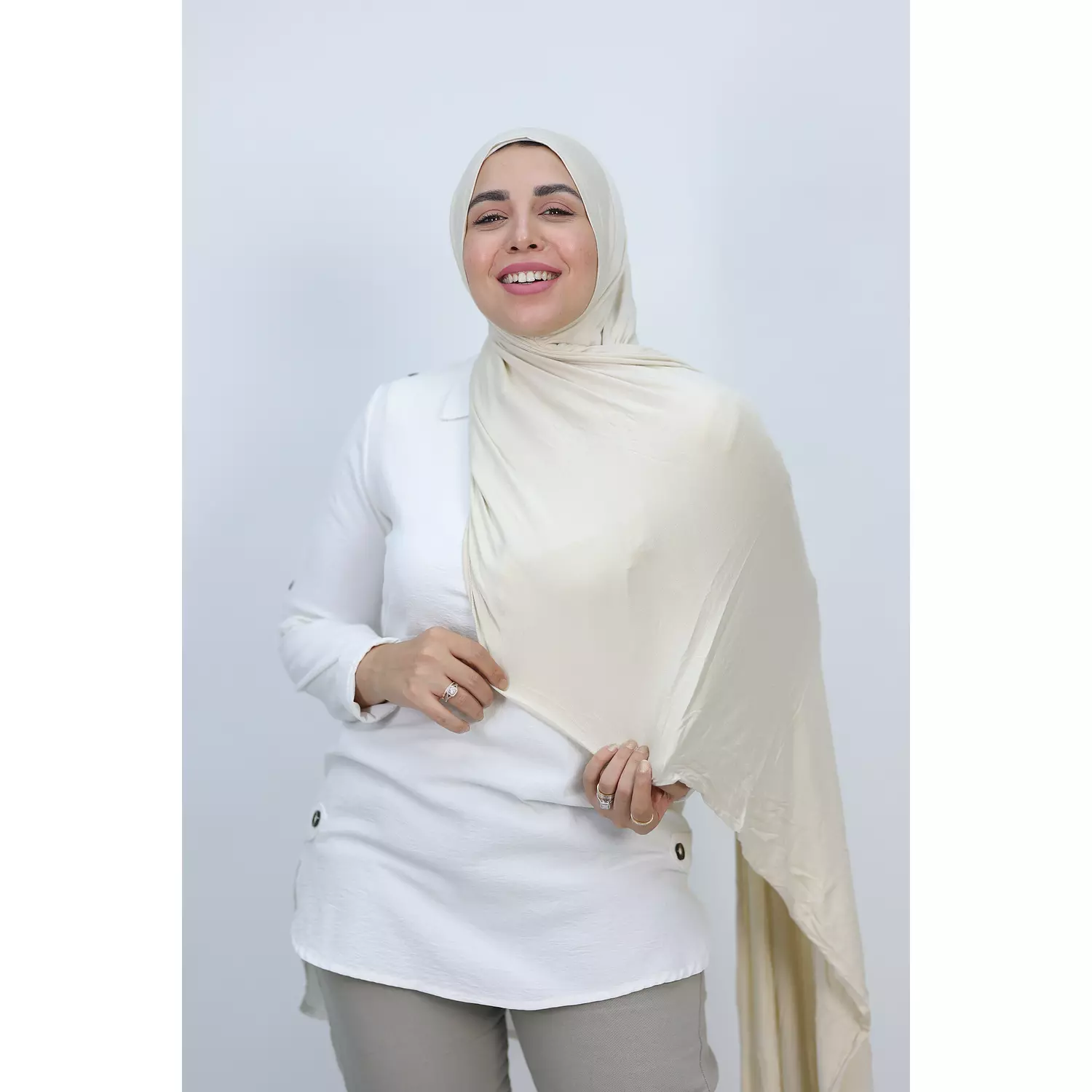 Jada Cotton Lycra Gel Hijab - Beige 3