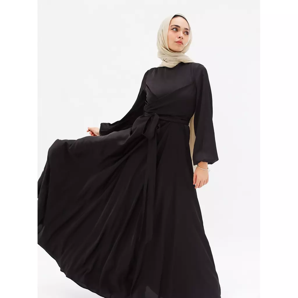 Black Wrap Satin Dress