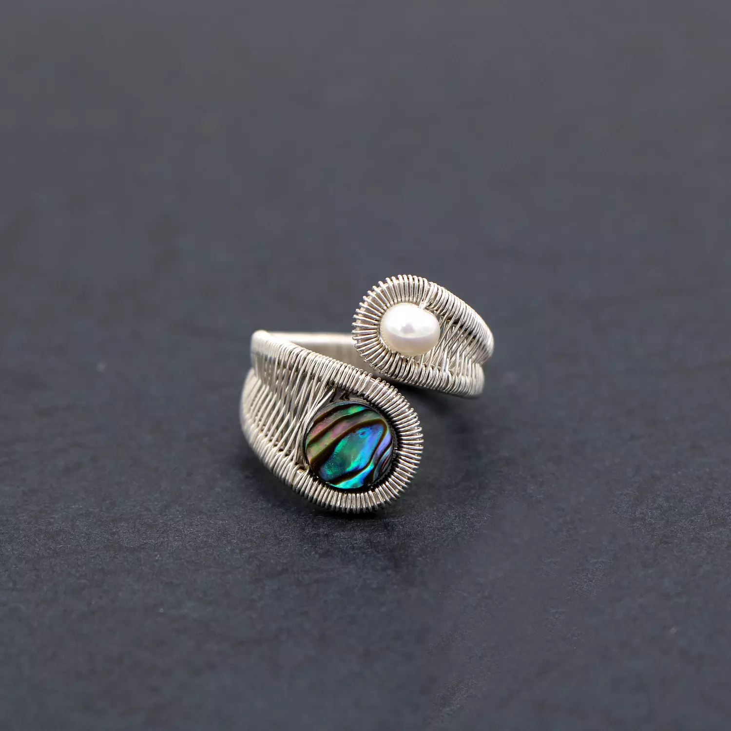 Wire wrapped silver 925 with abalone shell and pearl. hover image
