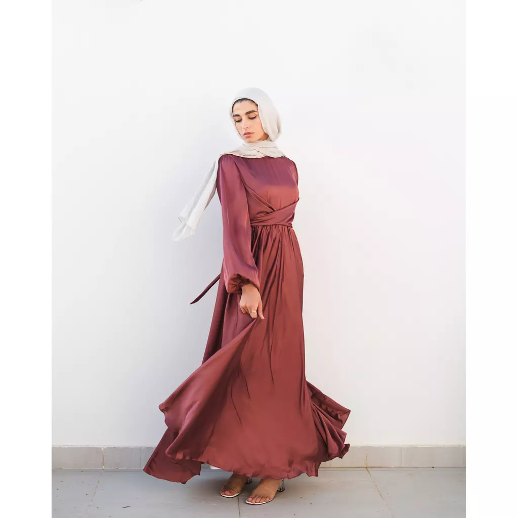 Burgundy Wrap Satin Dress 