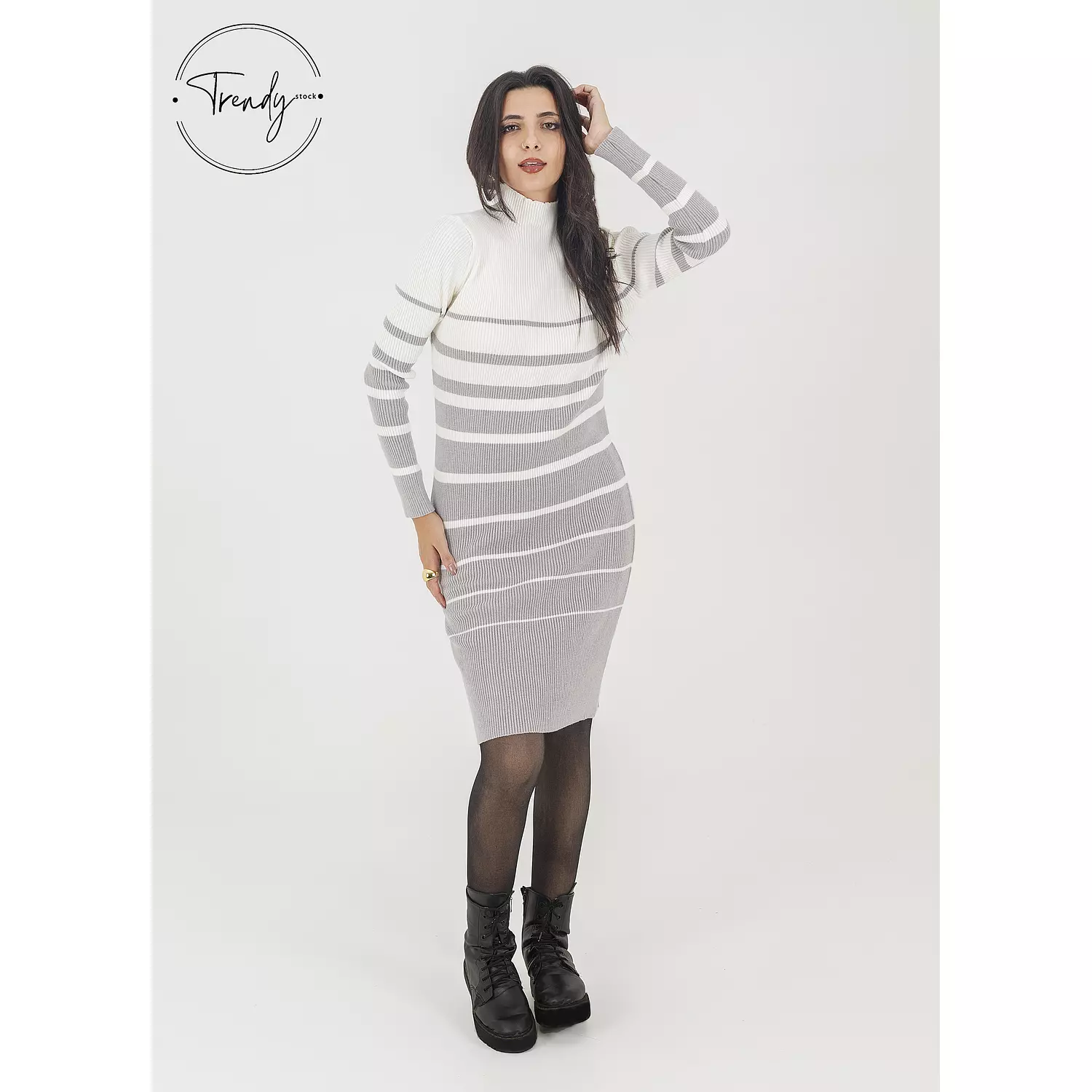 Grey Stripped Short Dress hover image