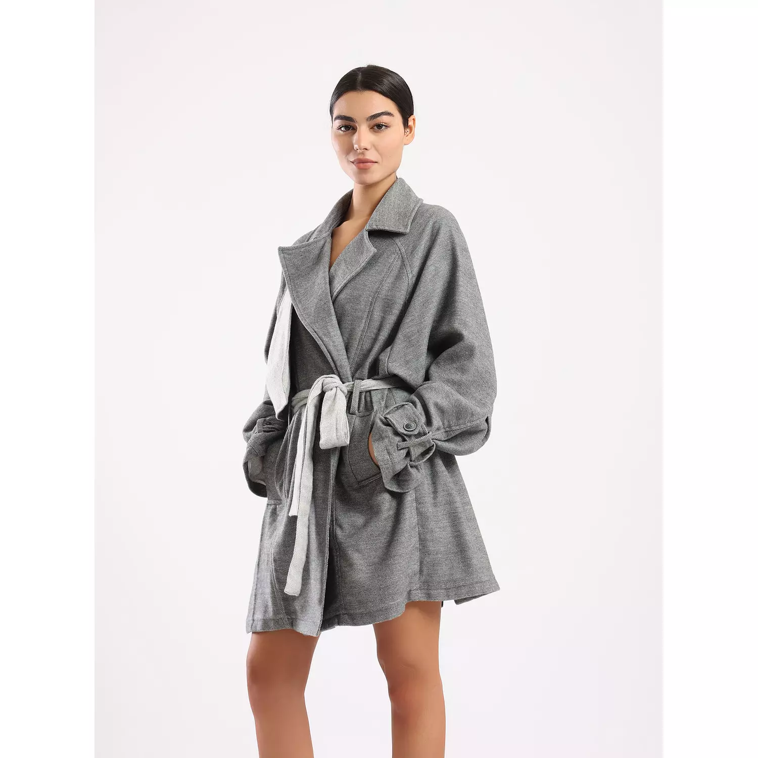 The 2 tones dark grey SOPHIA trench coat    4