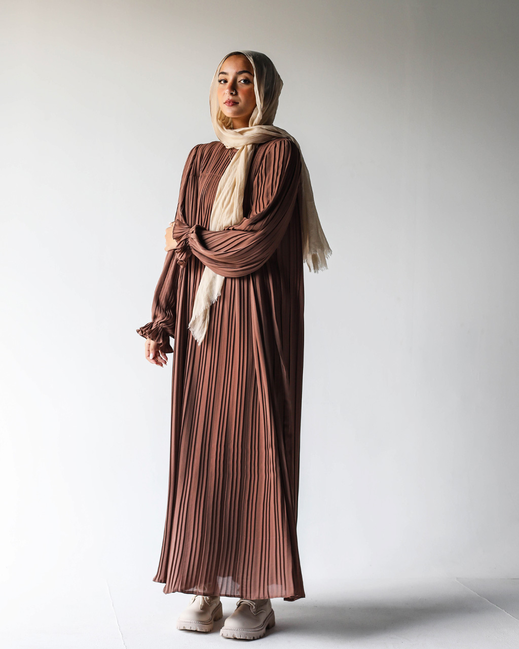 Brown Pleated Dress  6