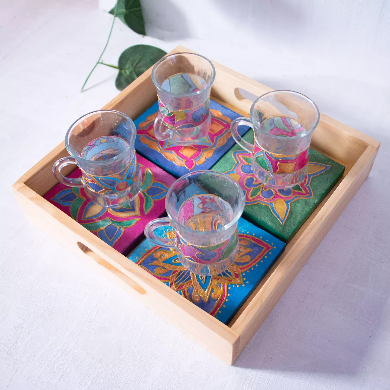 Arabic Blossom coasters wooden tray   7