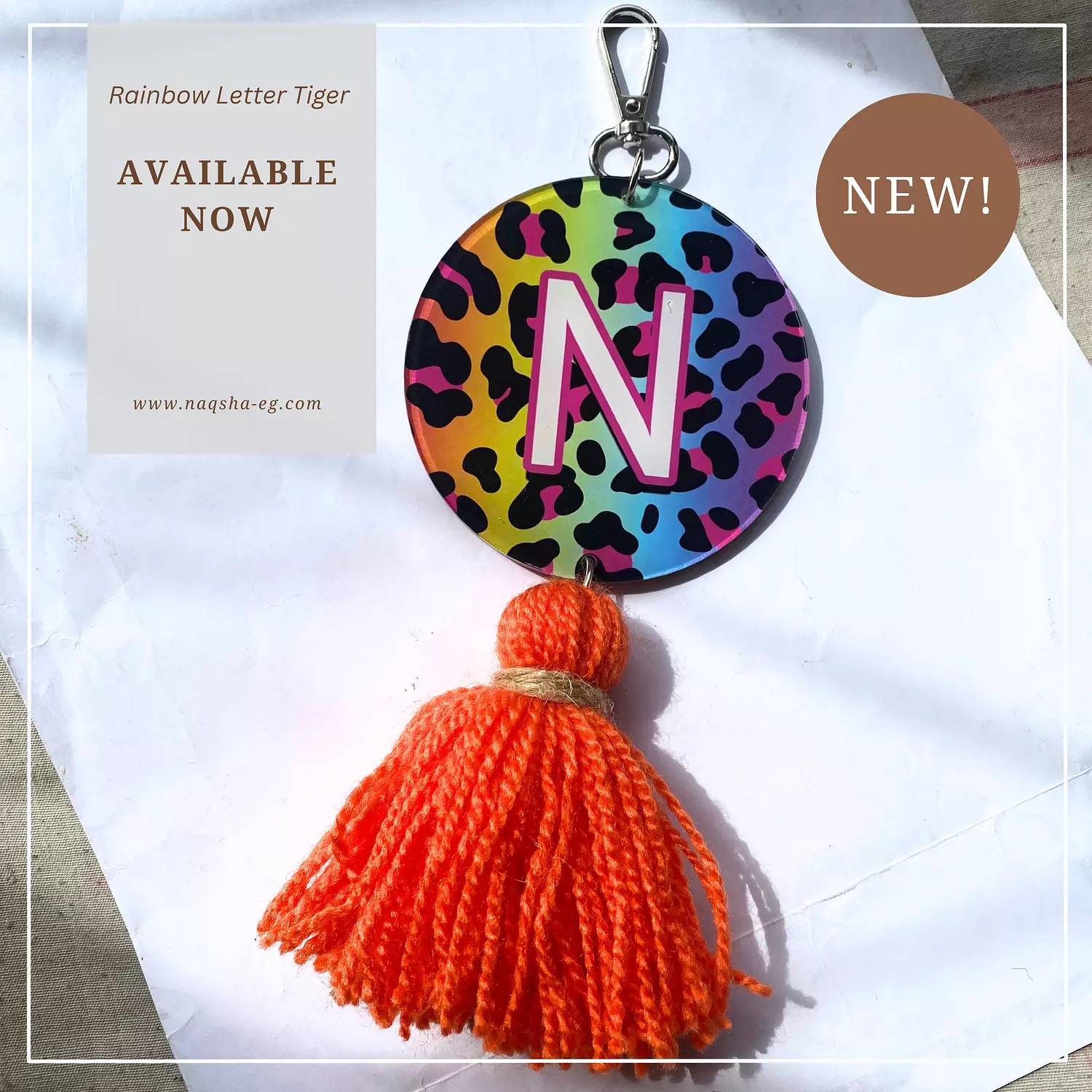 Rainbow Leopard Letter Chain Holder Orange Tassel  3