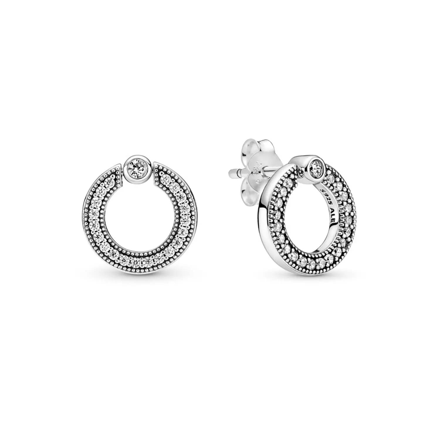 Pandora logo sterling silver reversible stud earrings with clear cubic zirconia hover image