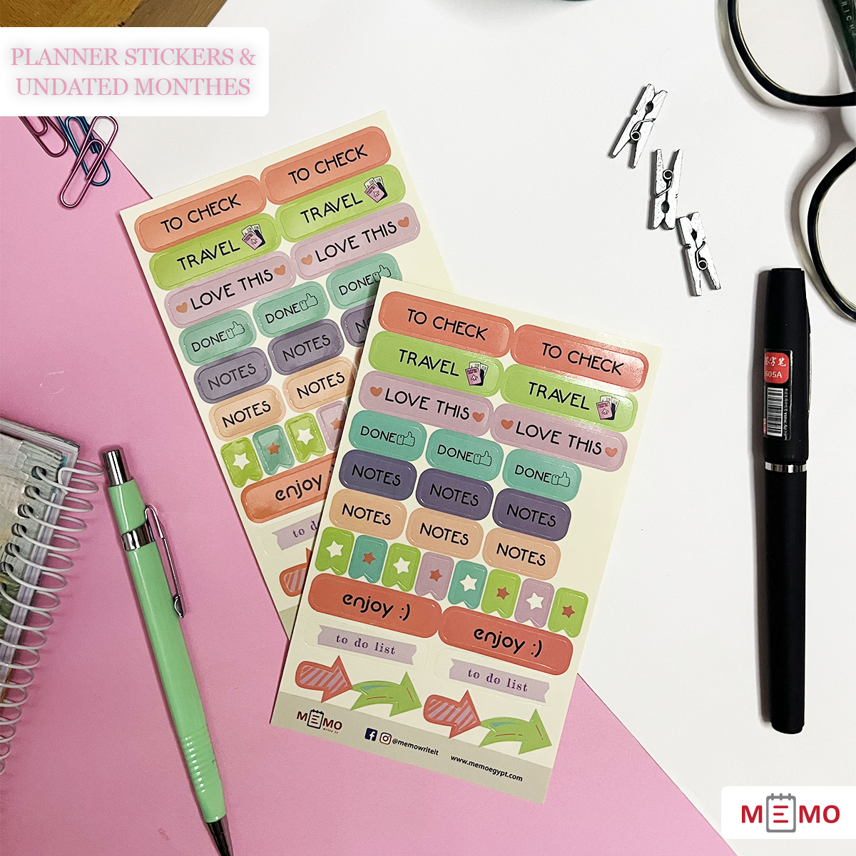 Memo Planner Stickers & 12 Undated Months 13