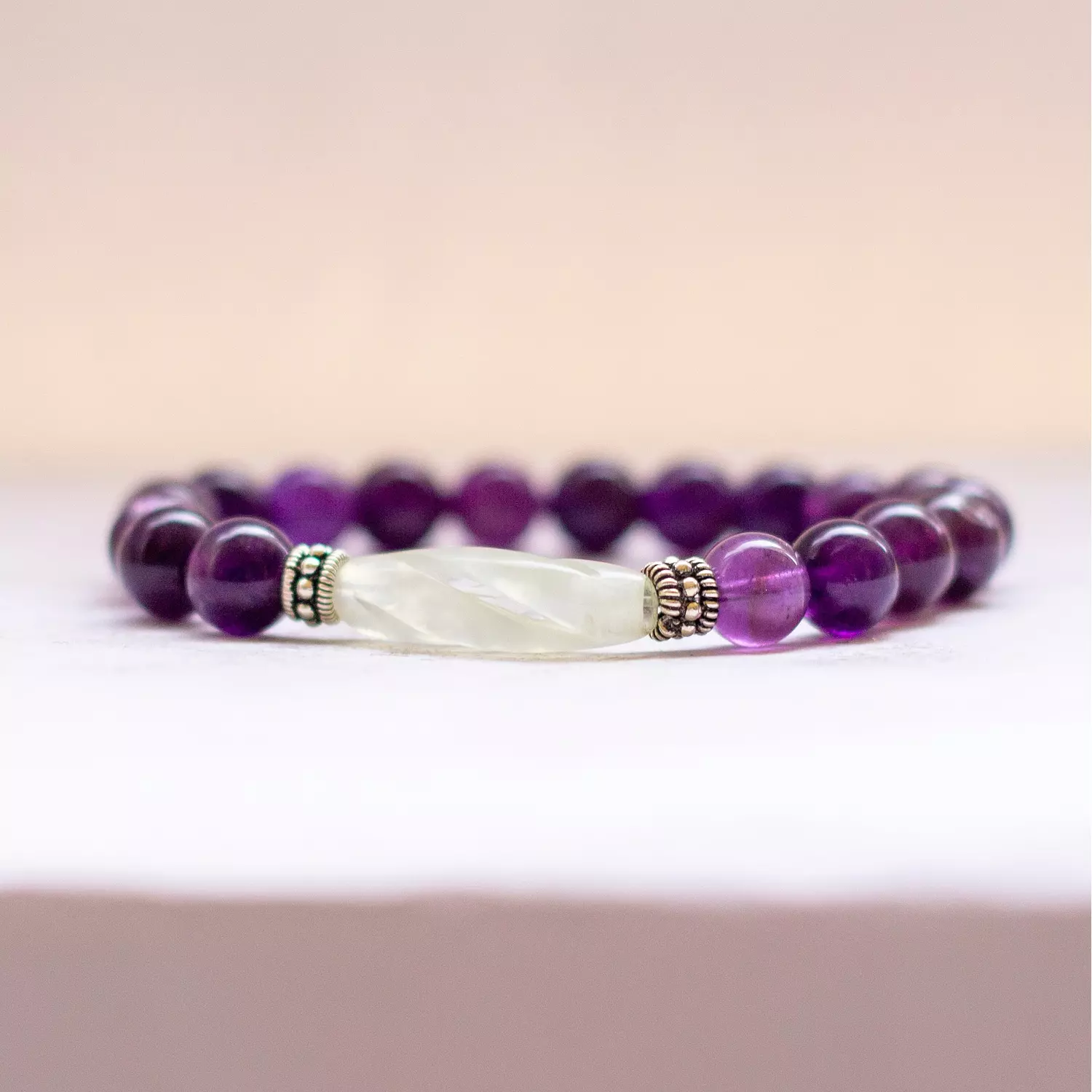 Amethyst and White Jade Bracelet - 8mm hover image