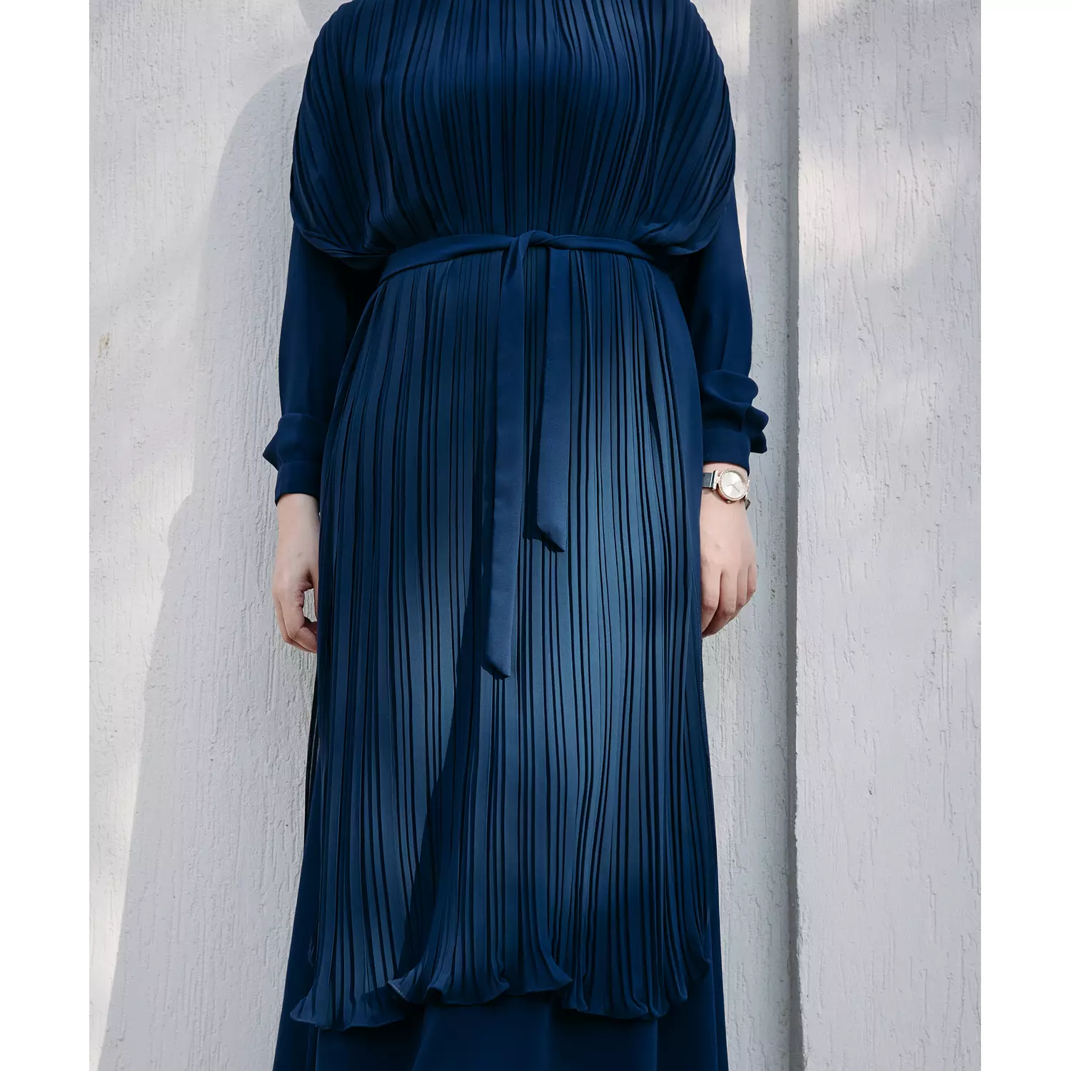 Pleated Cape in Navy Blue 1