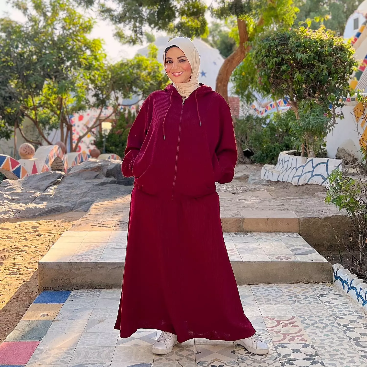 Hijab Ribbed Skirt Set - Maroon hover image