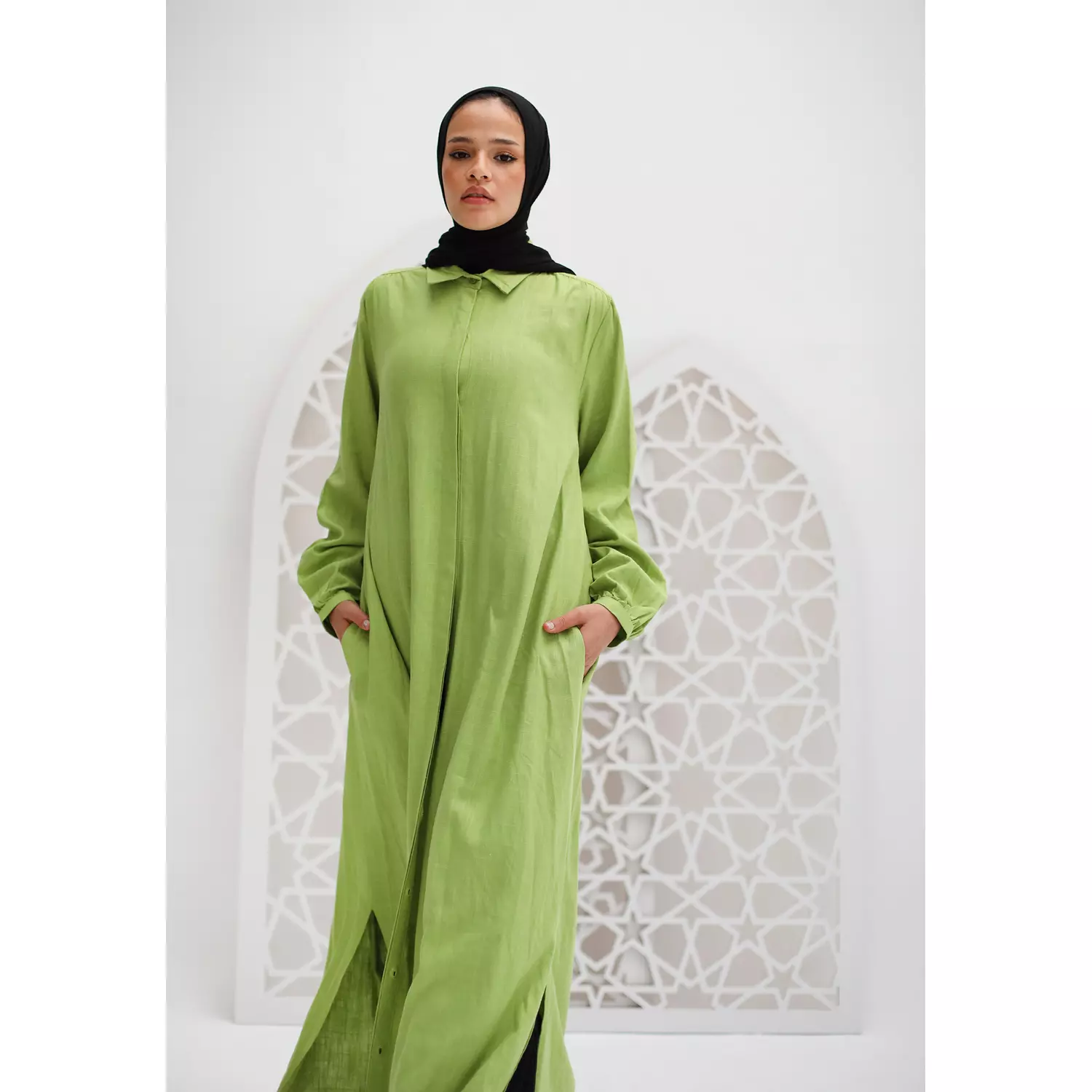 Maxi Linen Shirt In Apple Green 4