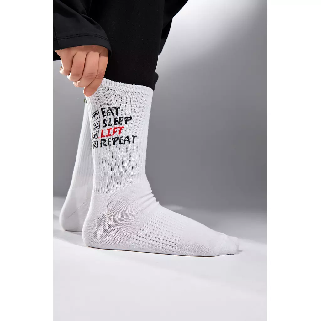 “EAT - SLEEP - LIFT - REPEAT” SOCK IN WHITE