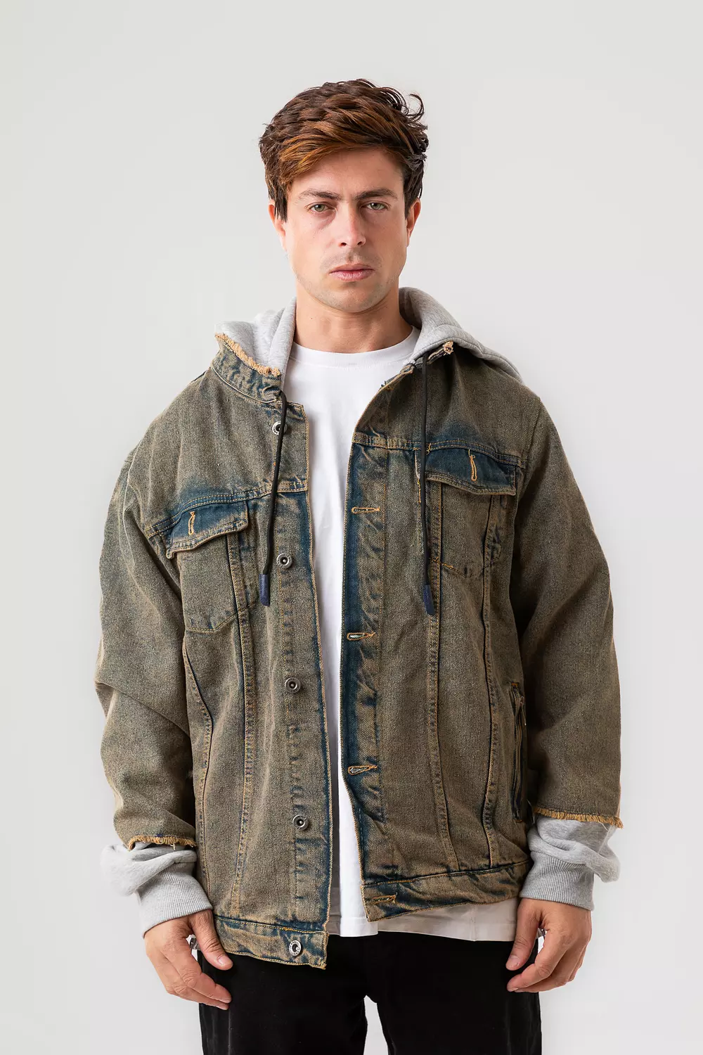 DENIM JACKET WITH JERSEY SLEEVES COVERED WITH A DENIM LAYER 12