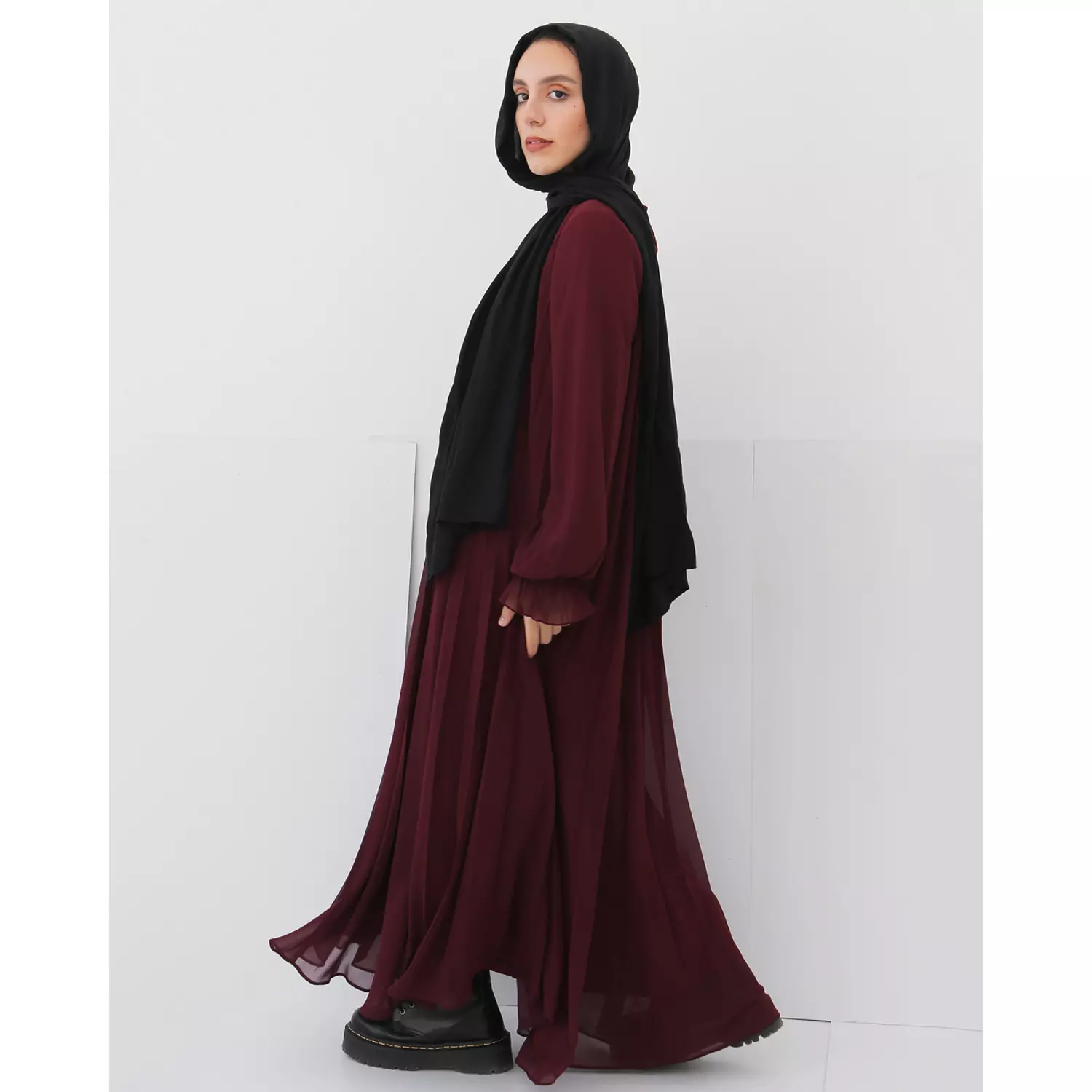 Burgundy Cloach Pleated Dress 1