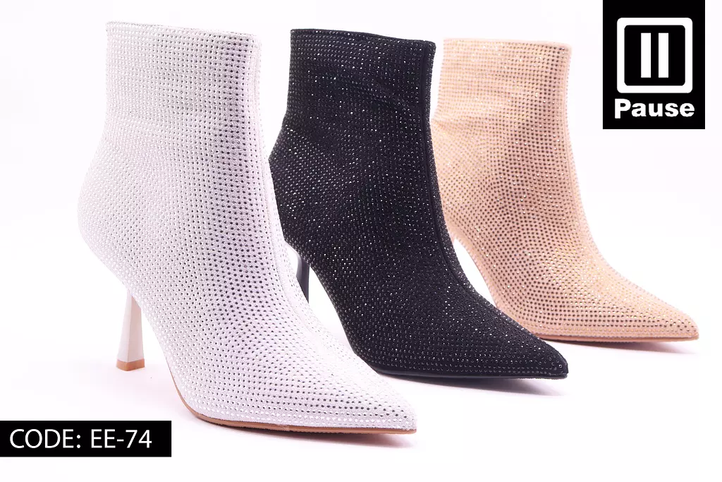 EE-74 GLITTER ANKLE HEELED BOOTS 