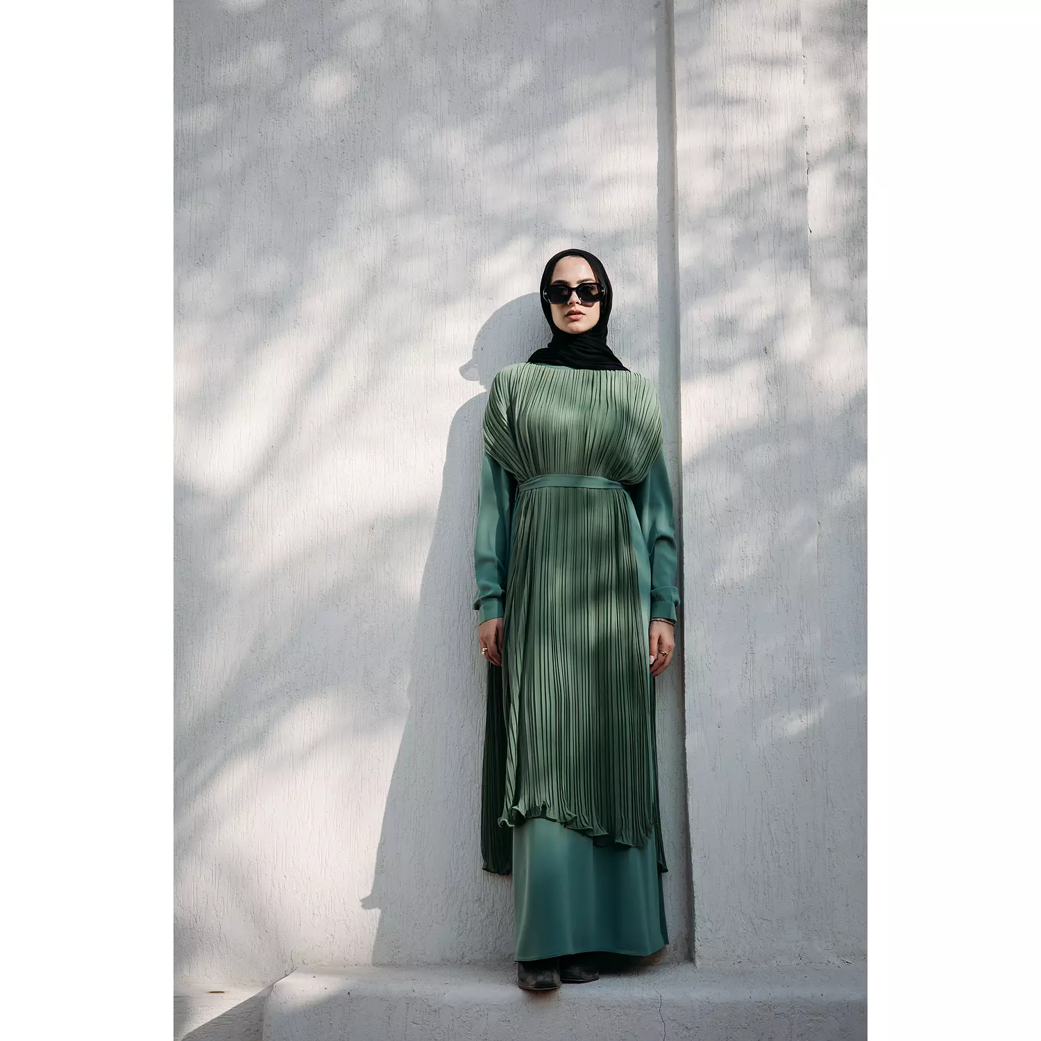 Pleated Cape in Mint Green 1