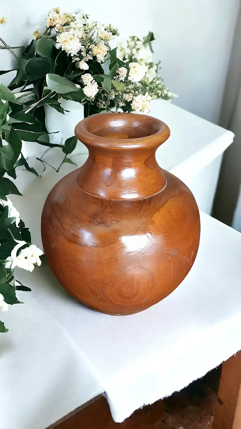 Classic Teak Wood Vase hover image