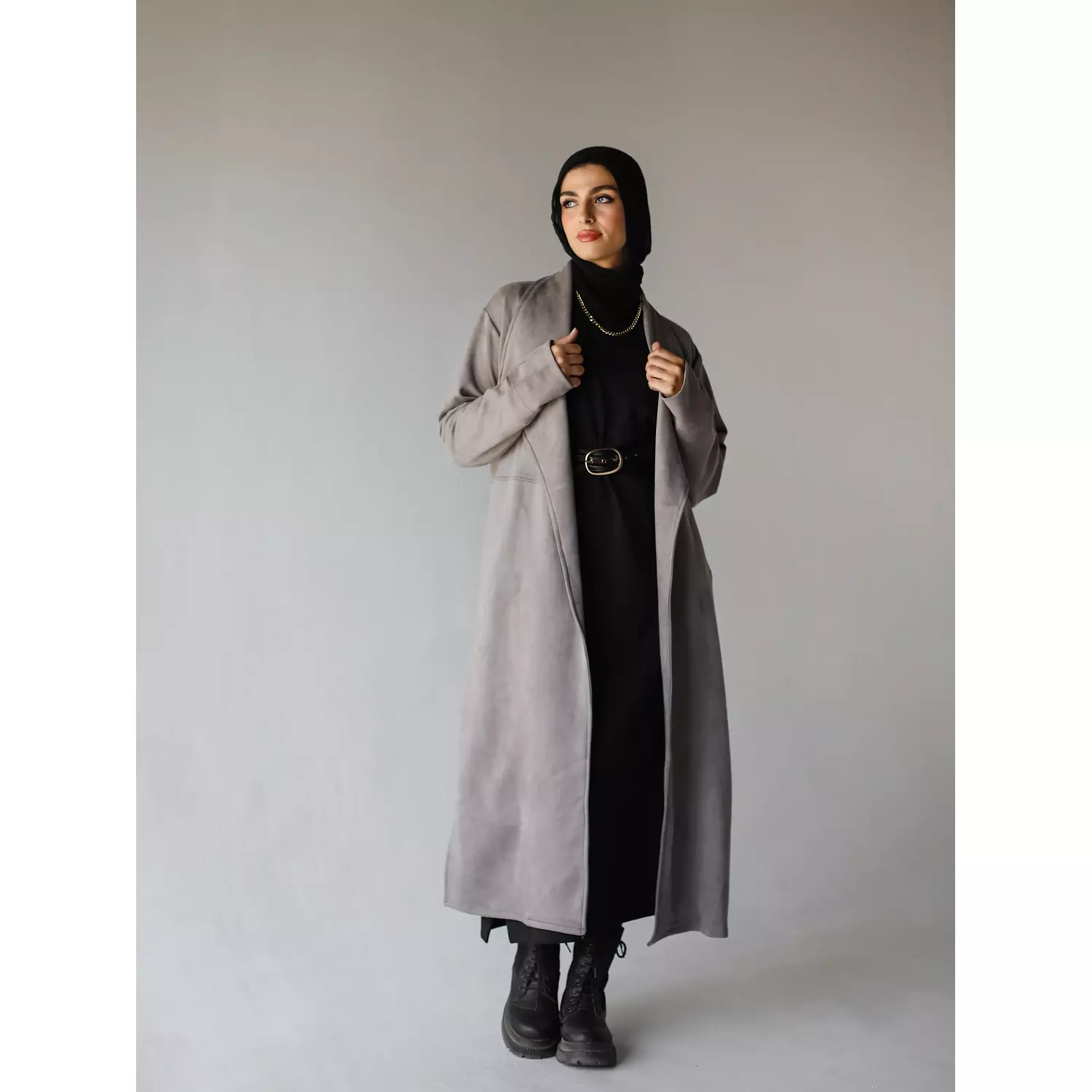 Suede Coat in Gray 1