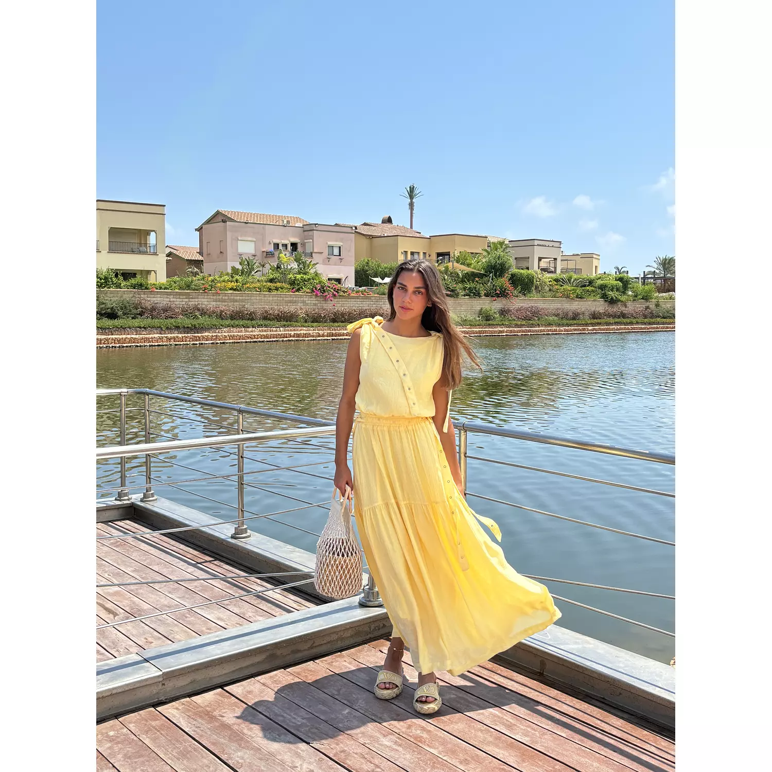 Yellow Daylilly Waisted Dress (sleeveless)  1