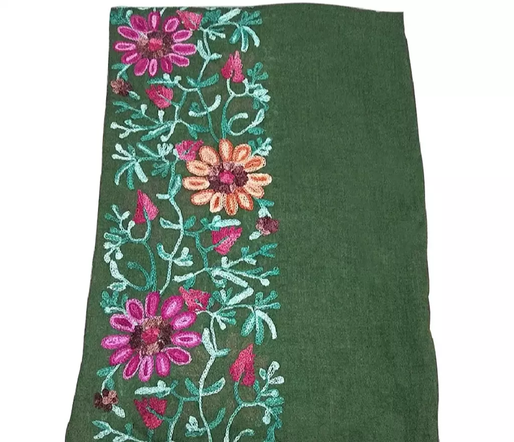 Lightweight Embroidered Cotton Scraf- Dark Green