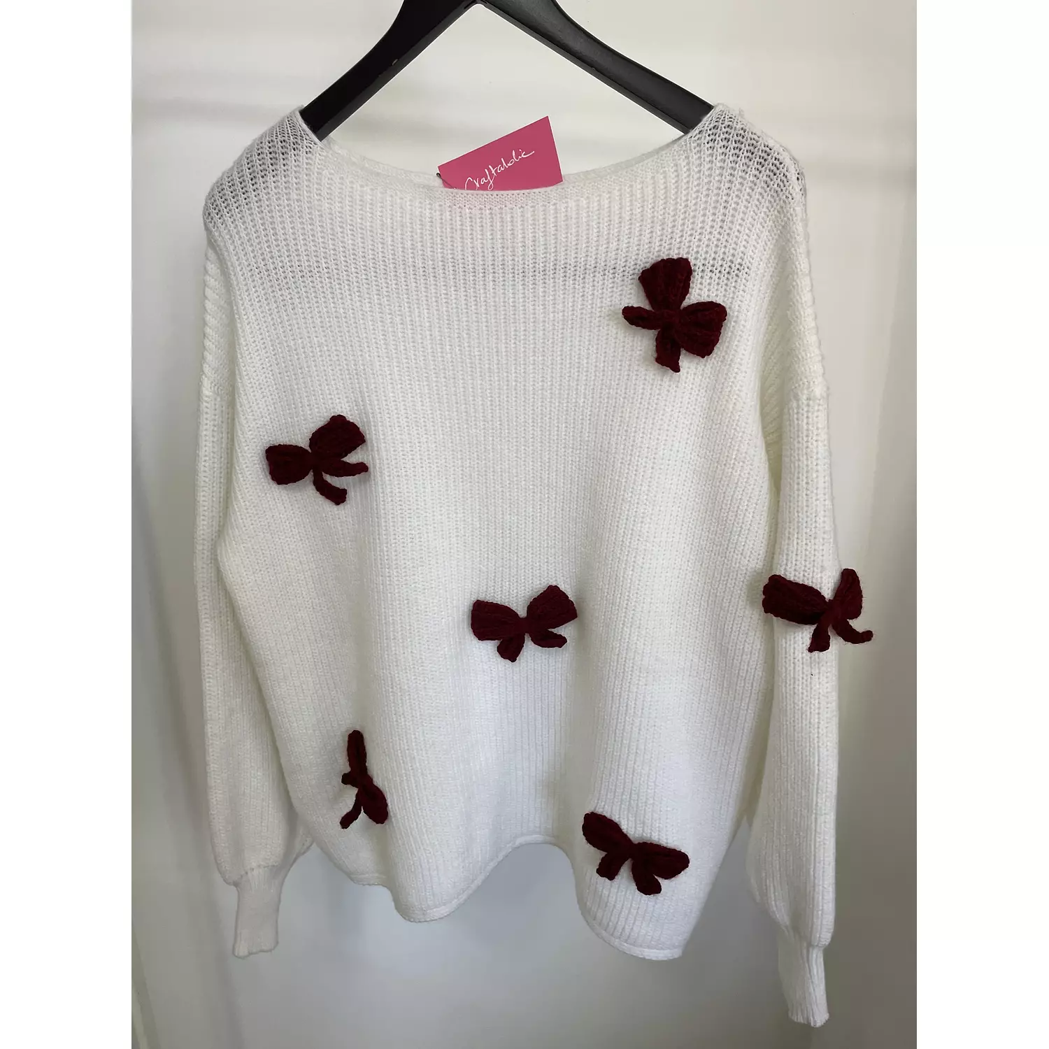 Burgundy bows embellished sweater size large  hover image