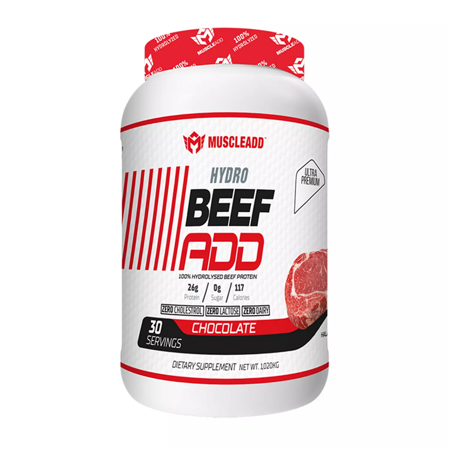 Muscle Add Hydro Beef Add 100% Hydrolysed Beef Protein-30Serv.-1020Kg.-Chocolate hover image