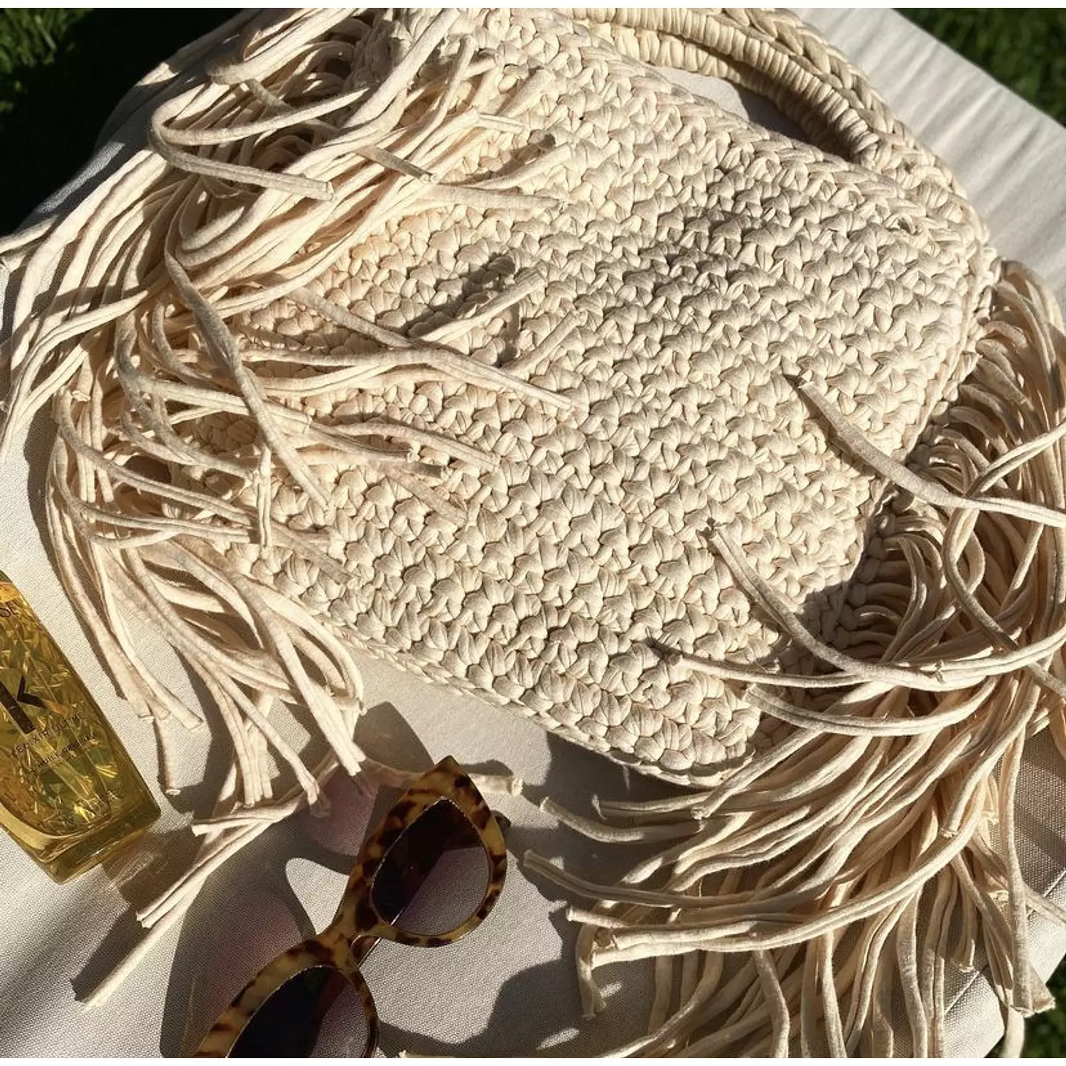 White fringe sided Crochet Tote (by order) hover image