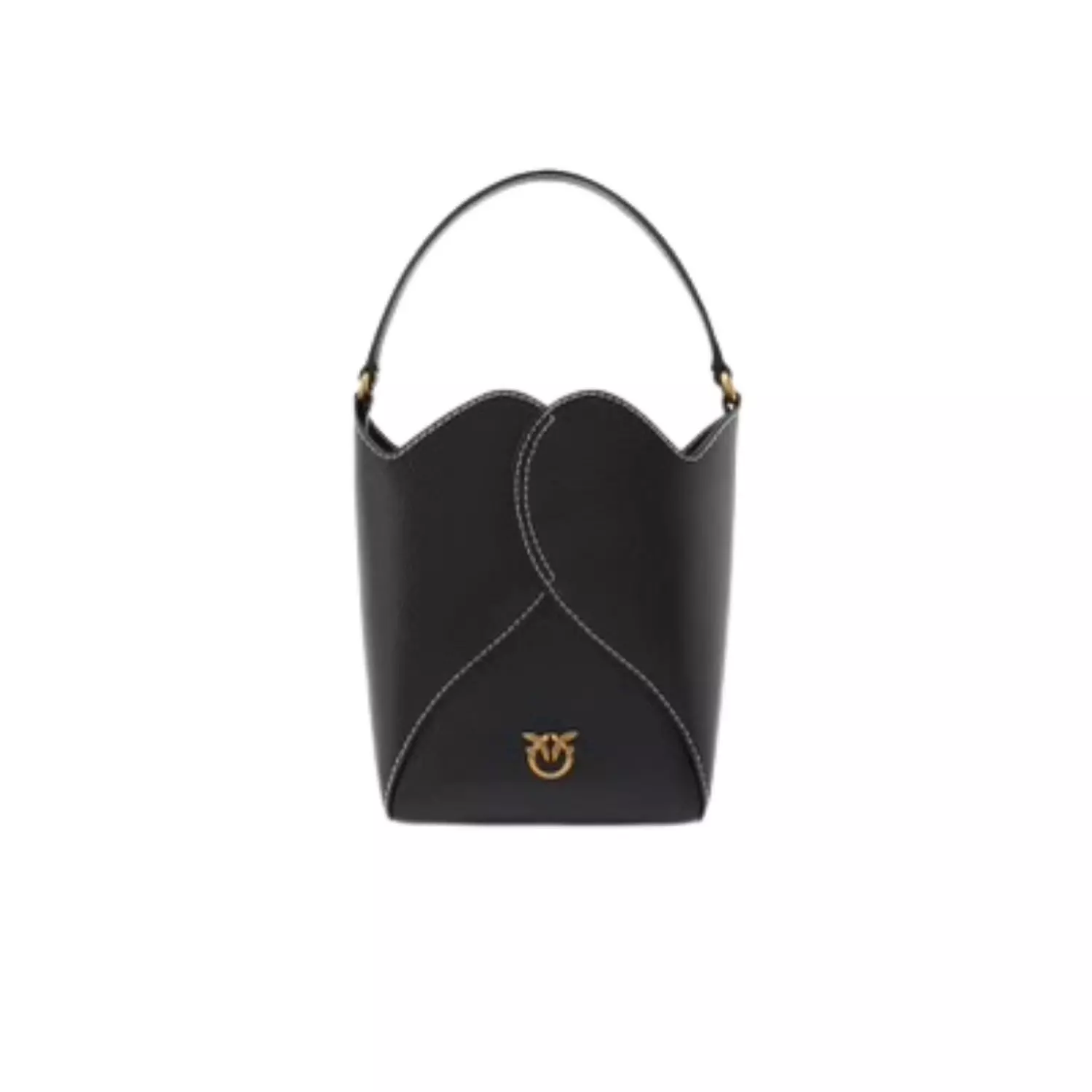 PINKO Women's Black Heart Mini Leather Bucket Bag With Shoulder Strap hover image