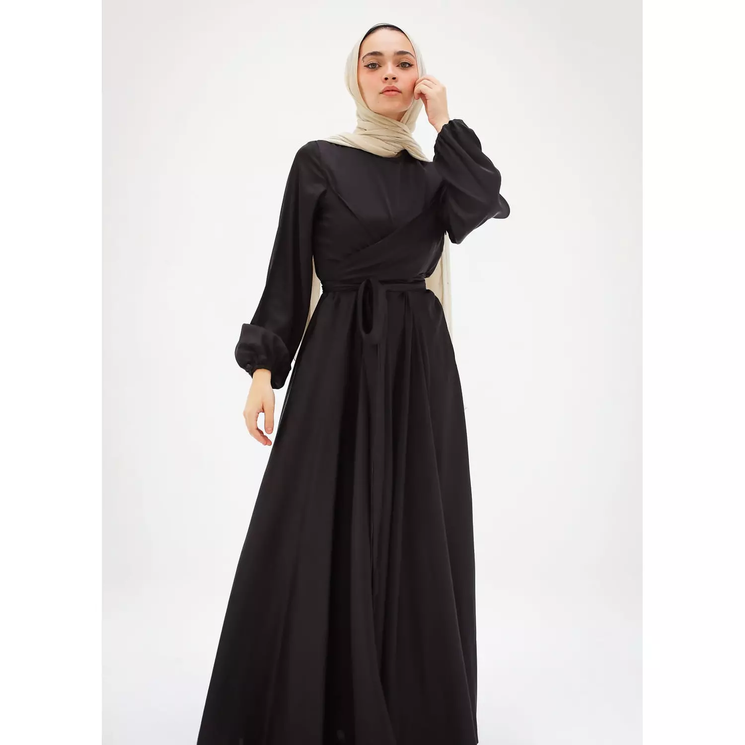 Black Wrap Satin Dress 3