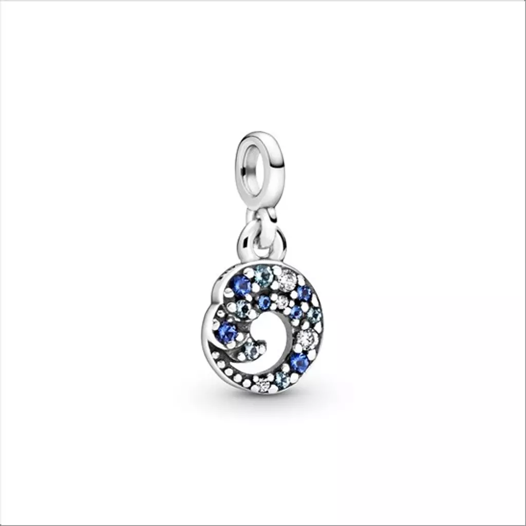 Wave sterling silver dangle with clear cubic zirconia, icy blue, skylight blue and stellar blue crystal