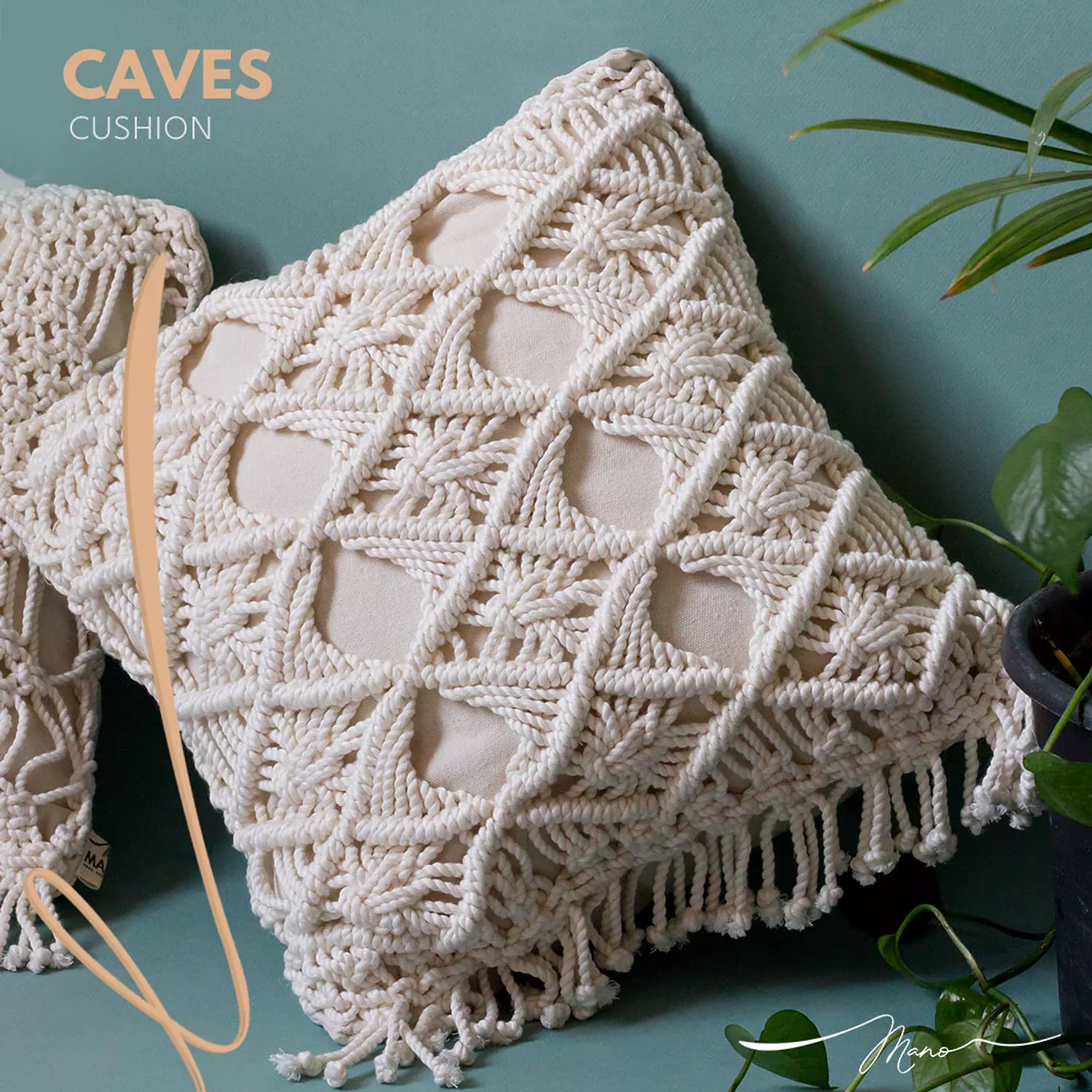 Caves Cotton Macrame Cushion hover image