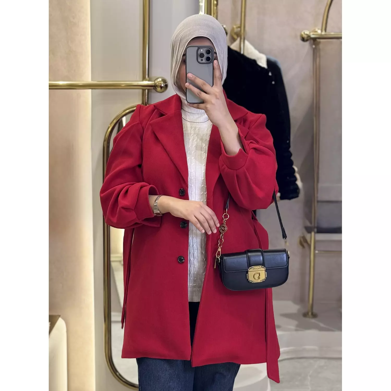  Crimson Elegance Trench Coat  hover image