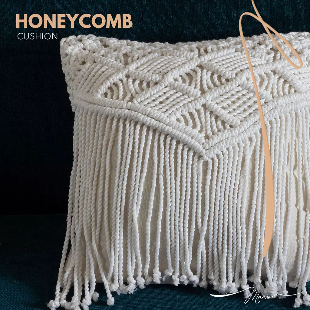 HoneyComb Cotton Macrame Cushion