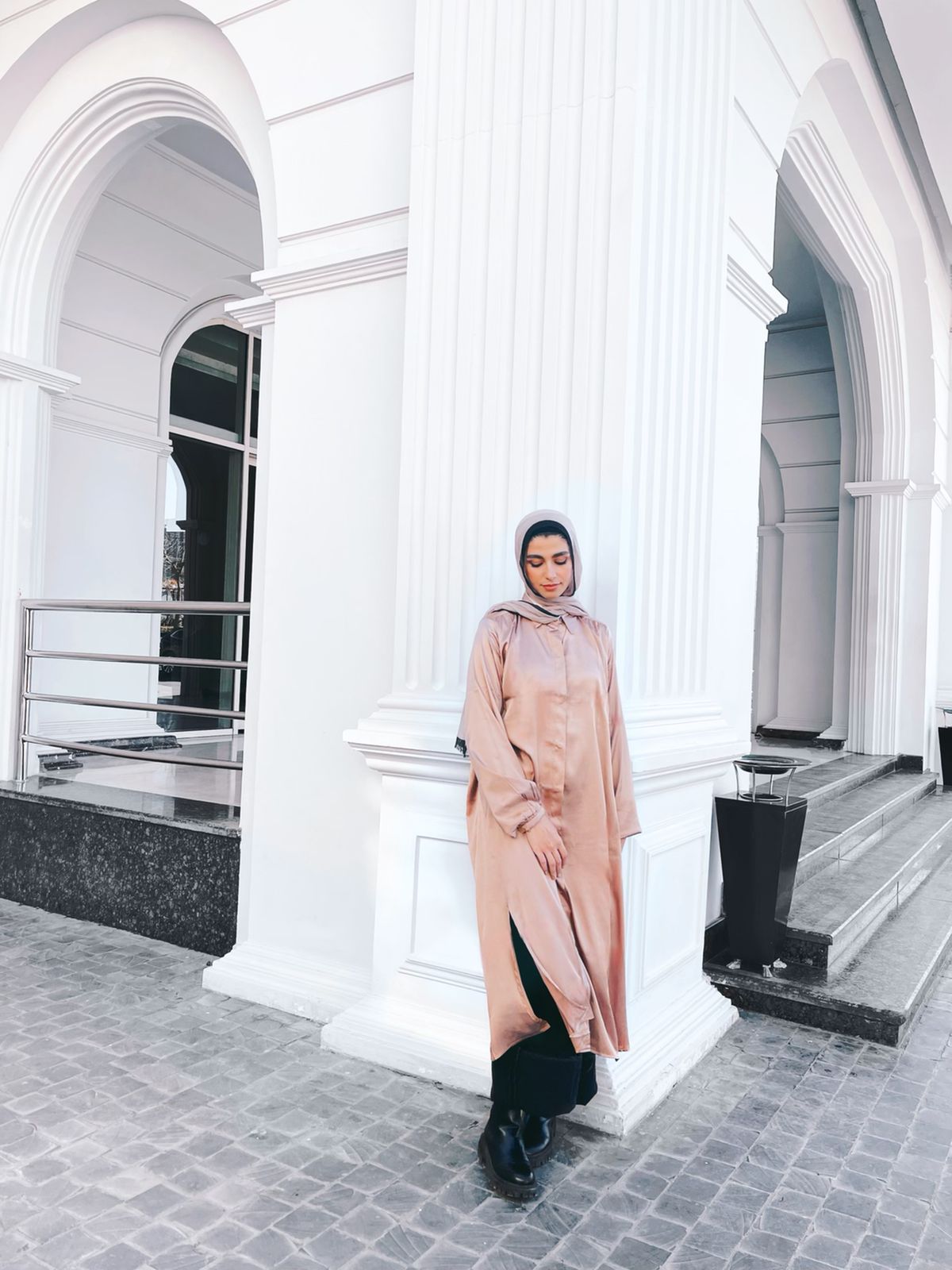 Tan Beige Satin Midi Shirt Dress 3