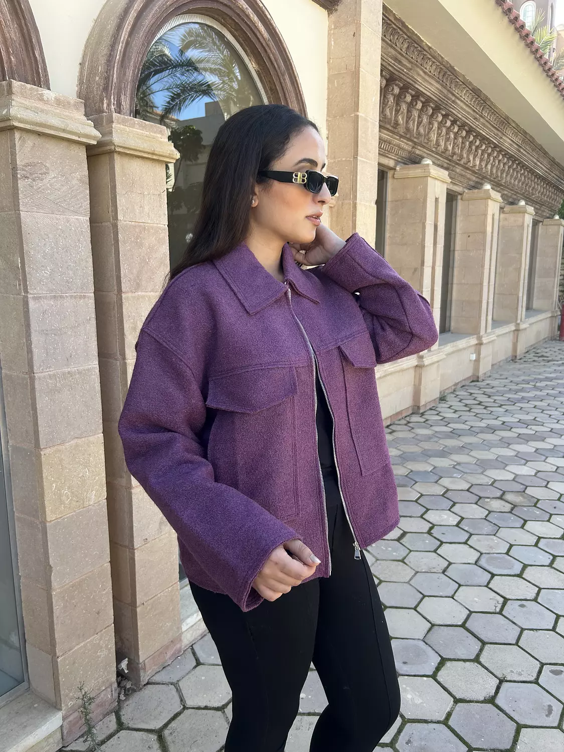 Oversized pocket bouclet jacket in Purple 3