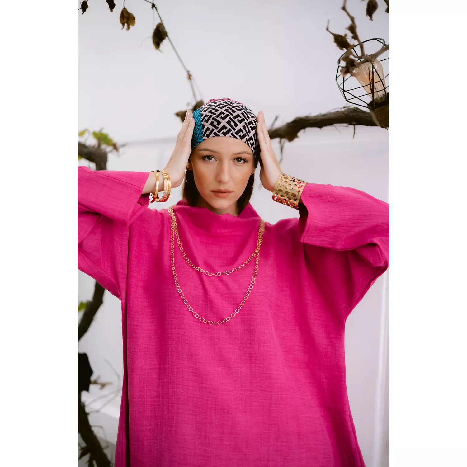 Fushia linen blouse hover image