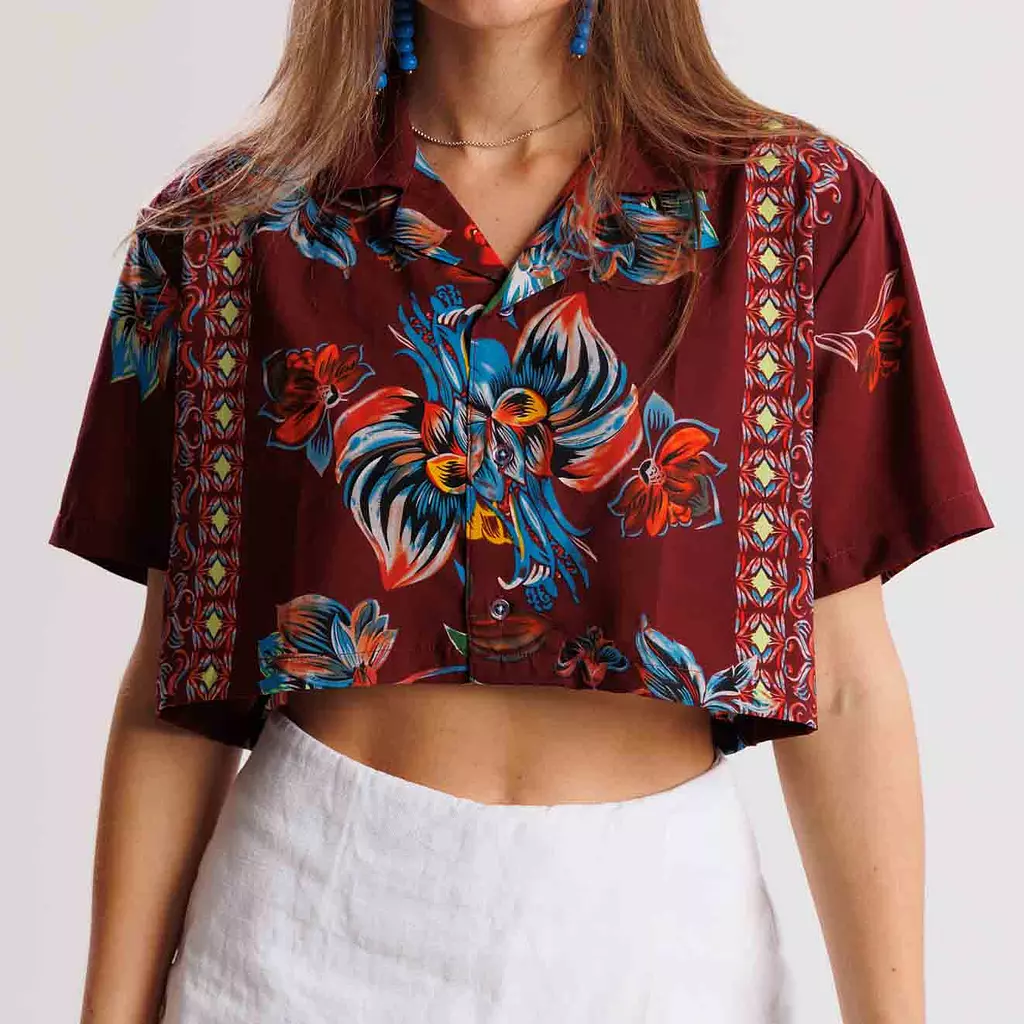 CROPPED FLOWER POWER - BURGUNDY