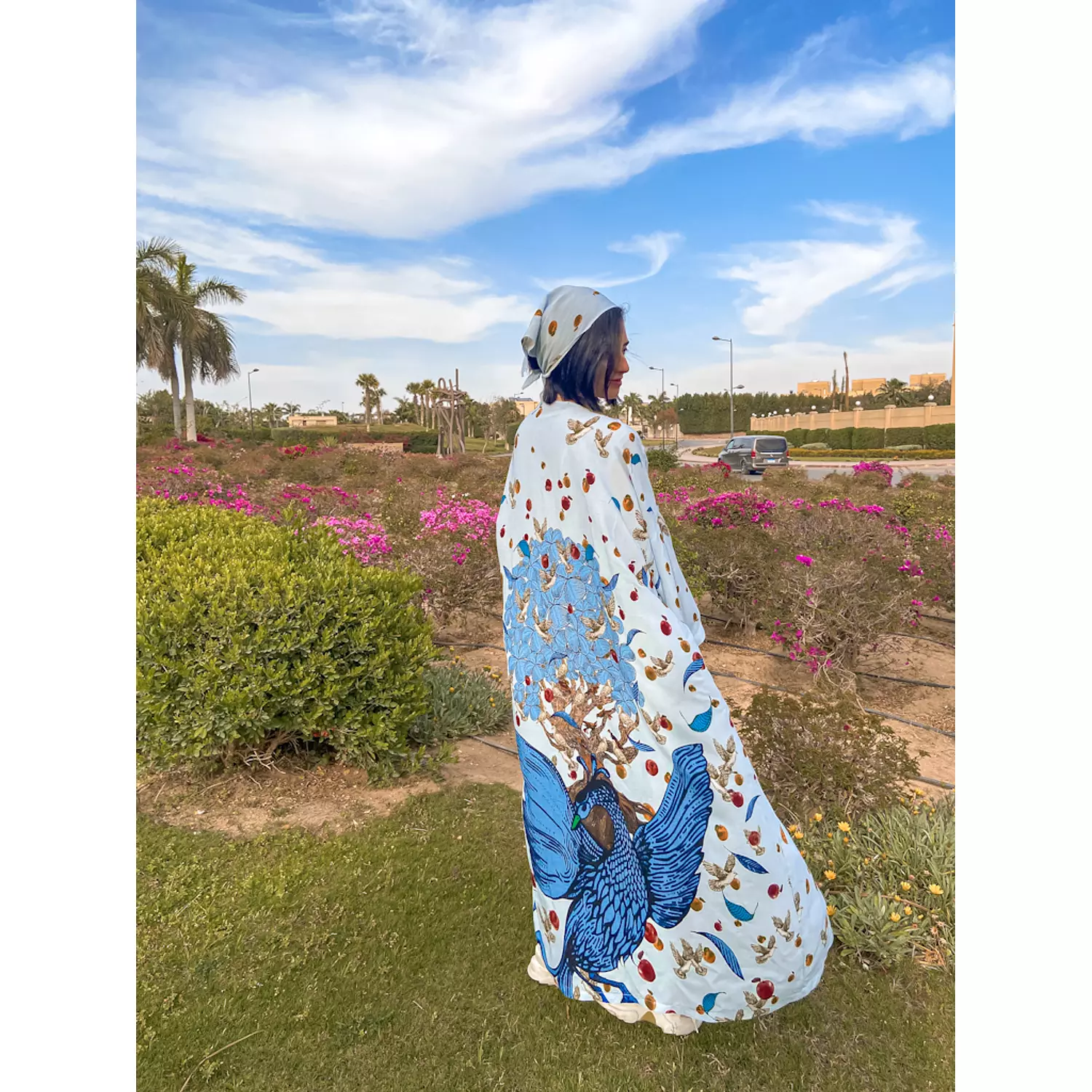 Blue Peacock Kimono & scarf 1