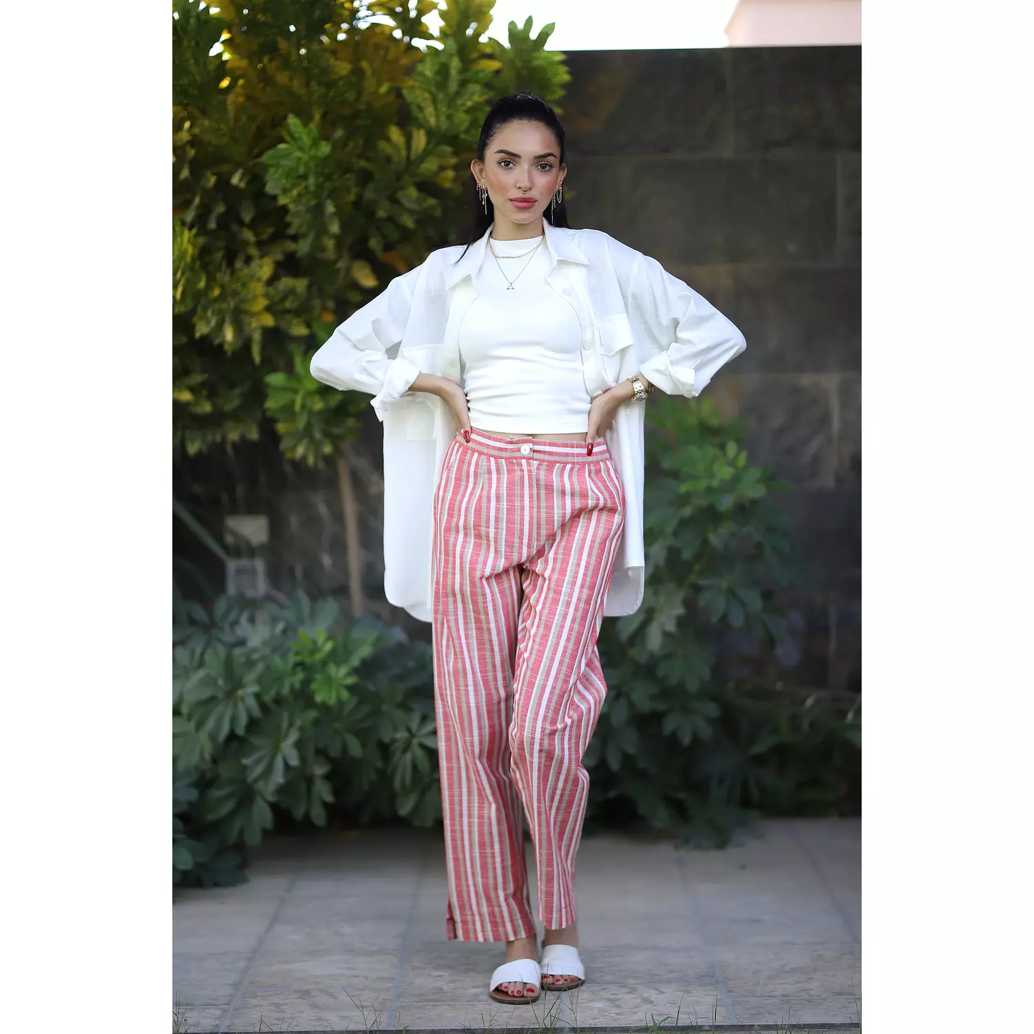 Stripped Linen Pants- Red Nude 4