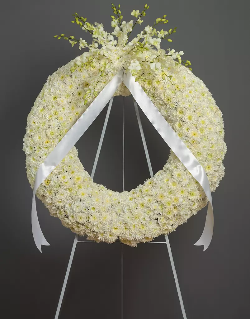 Peaceful Flower Wreath Stand with Orchids 