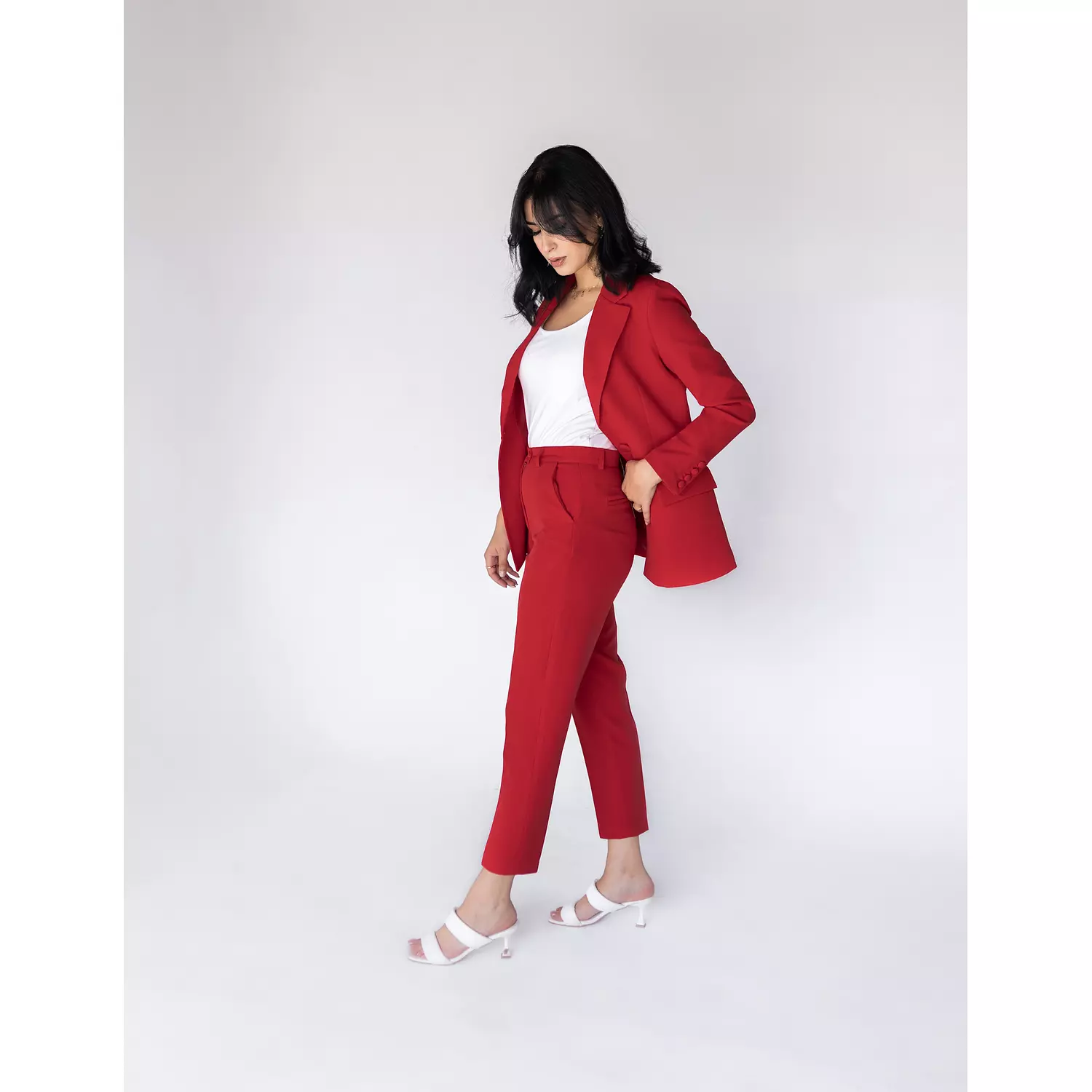 Coral Red Slim Pants 2