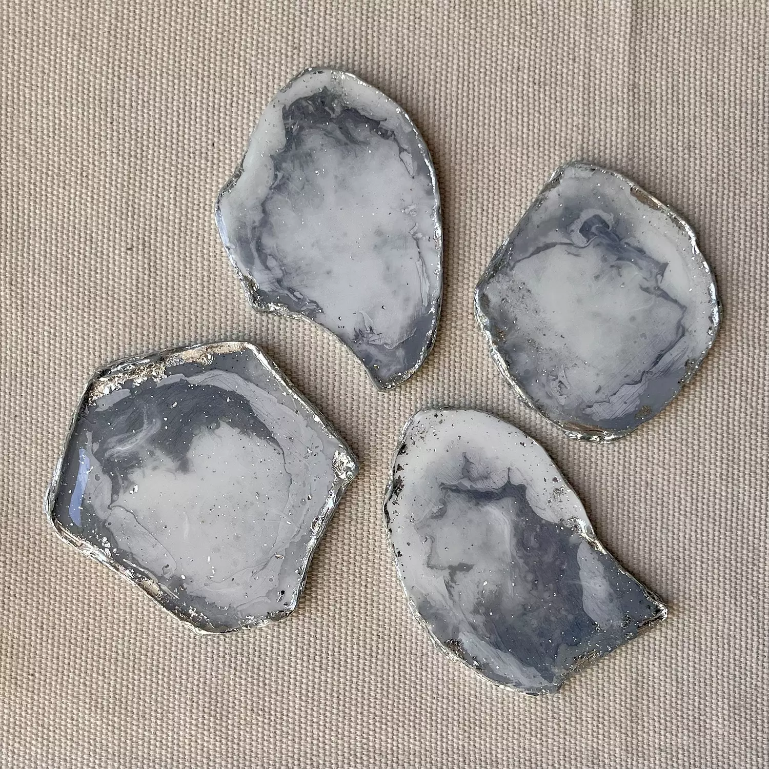 Grey/ White Agate Coasters With Silver edges-2nd-img