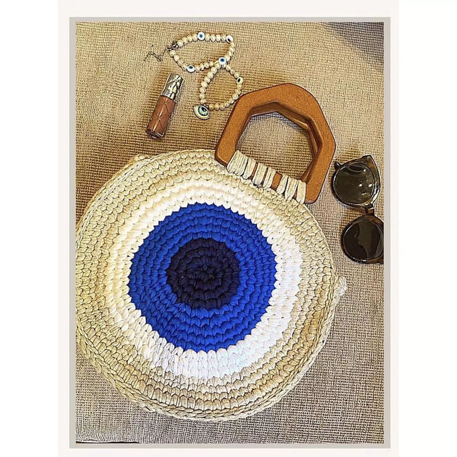 Round Turkish Eye crochet Handbag wood handles (by order) 2