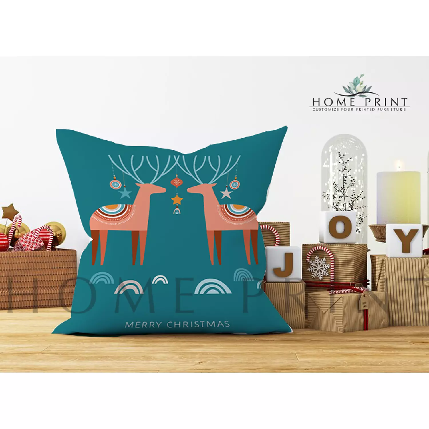 Reindeer Christmas cushion hover image